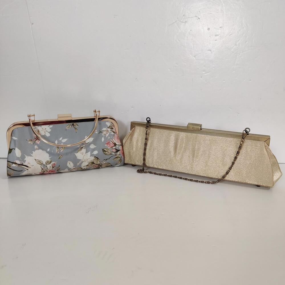 Lot of 2 Evening Clutch Bags – Floral Top Handle & Gold Chain Purse
